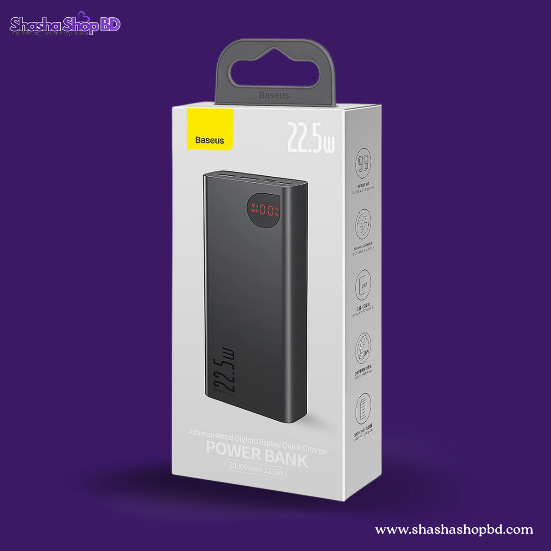 Baseus Adaman 20000mAh 22.5W Metal Digital Display Fast Charging Power Bank | Shasha Shop BD