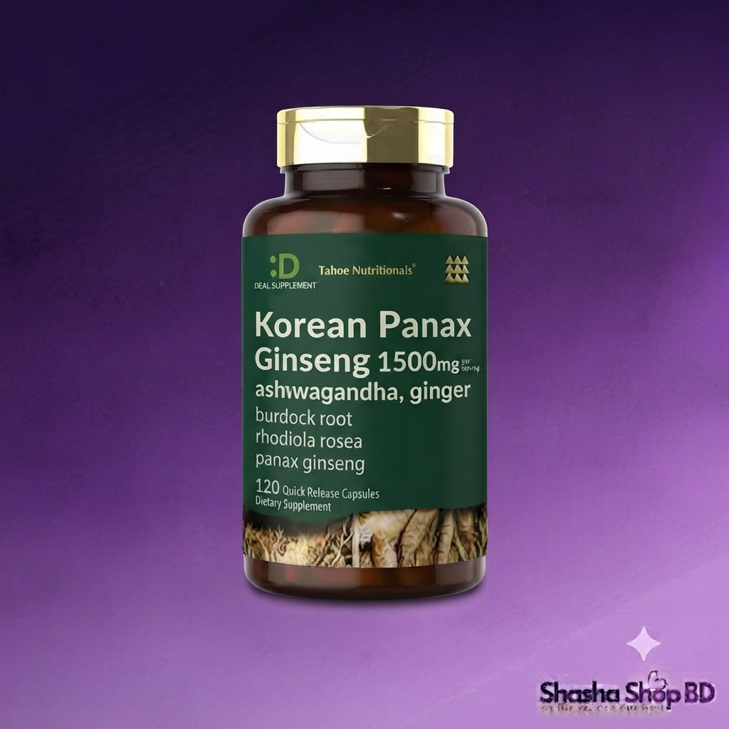 Deal Supplement Korean Panax Ginseng 1500mg with Ashwagandha, Ginger & Rhodiola Rosea - 120 Quick Release Capsules | Tahoe Nutritionals Original