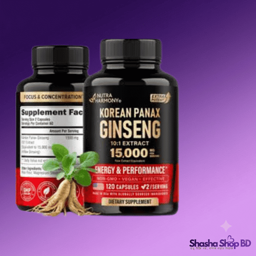 Nutra Harmony Korean Panax Ginseng 10:1 Extract 15,000mg Extra Potent - 120 Capsules | Energy & Performance Original USA Made