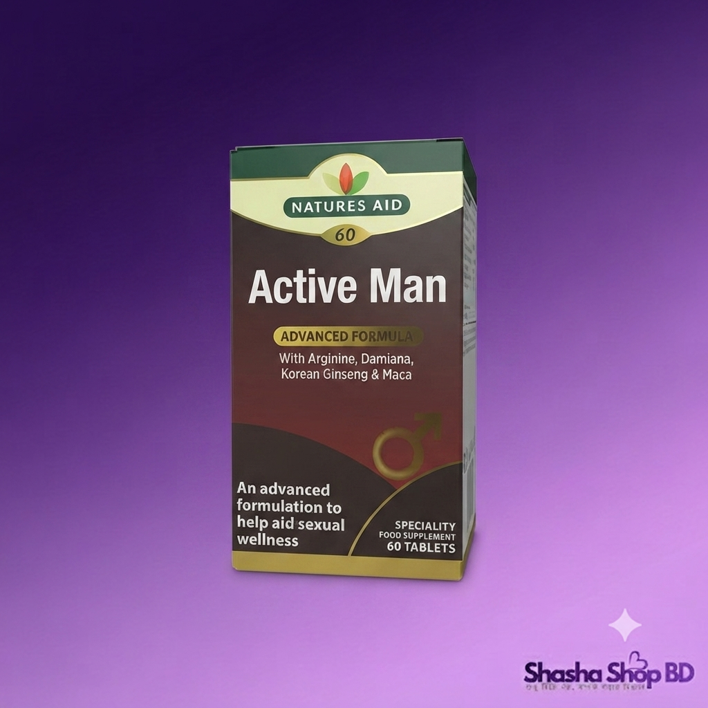 Natures Aid Active Man Advanced Formula with Arginine, Damiana, Korean Ginseng & Maca - 60 Tablets | Sexual Wellness Original UK Imported
