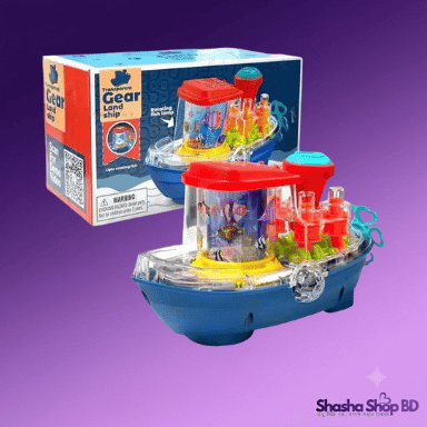 Transparent Gear Land Ship Toy – Rotating Fish Design with Lights & Music for Kids