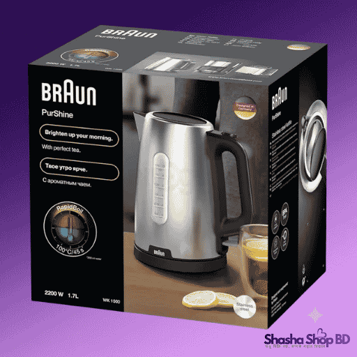 Braun PurShine Water Kettle WK1500 – 2200W, Fast Boil, Anti-Scale Filter | Shasha Shop BD