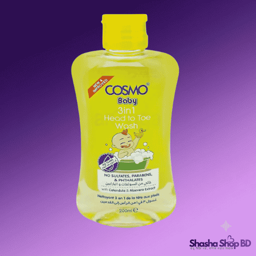 Cosmo 3-in-1 Baby Wash - Head to Toe for Sensitive Skin, 200ml - Made in Dubai - Shasha Shop BD