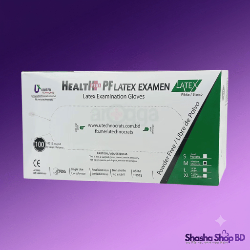 Health Plus PF Latex Examination Gloves Size-M - Powder Free | Shasha Shop BD