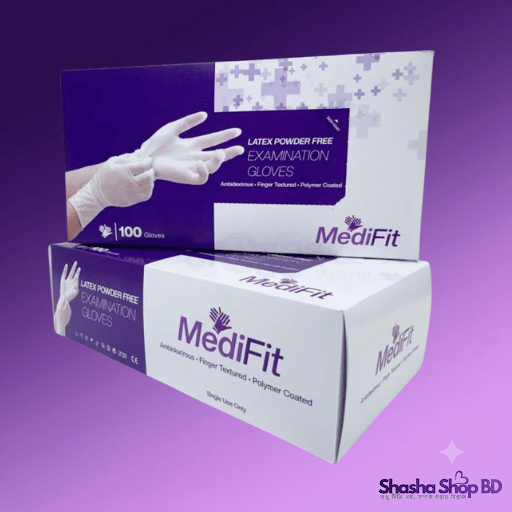 MediFit Latex Examination Gloves 100pcs Size-M - Powder Free | Shasha Shop BD