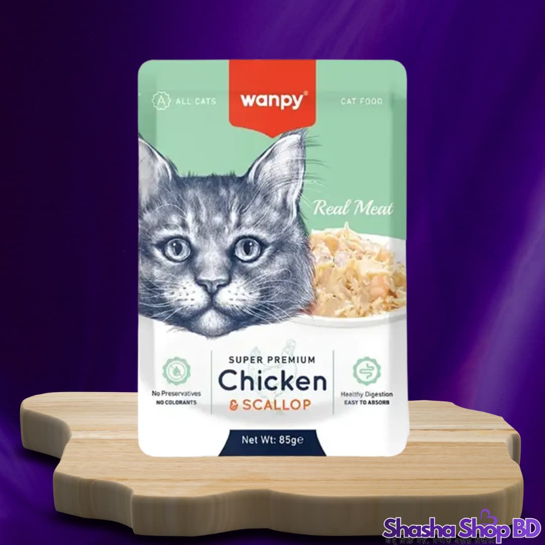 Wanpy Adult Cat Pouch Chicken & Scallop 85g | Shasha Shop BD