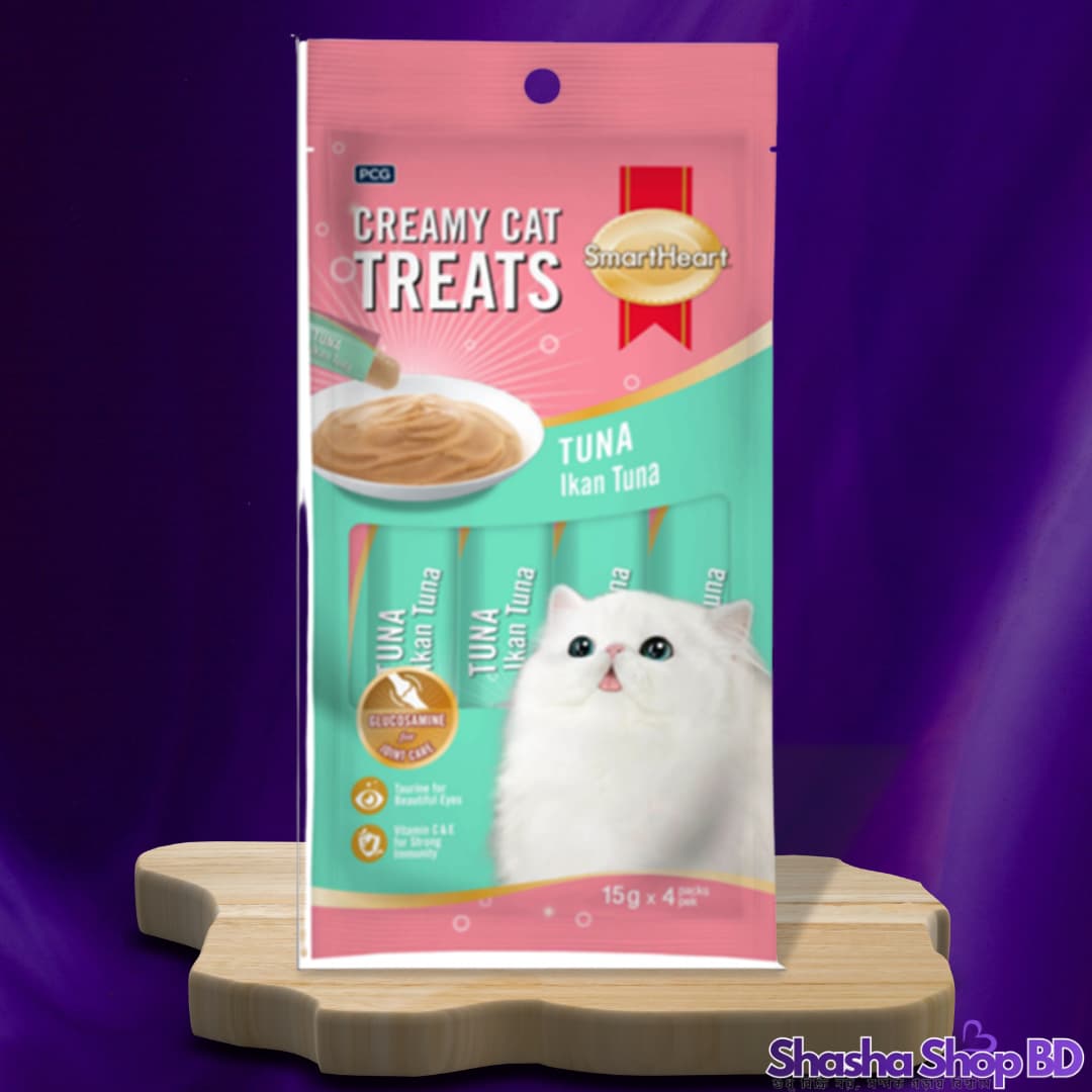 🐾 SmartHeart Creamy Cat Treats Tuna – 60g (15g × 4 Sticks) | Shasha Shop BD
