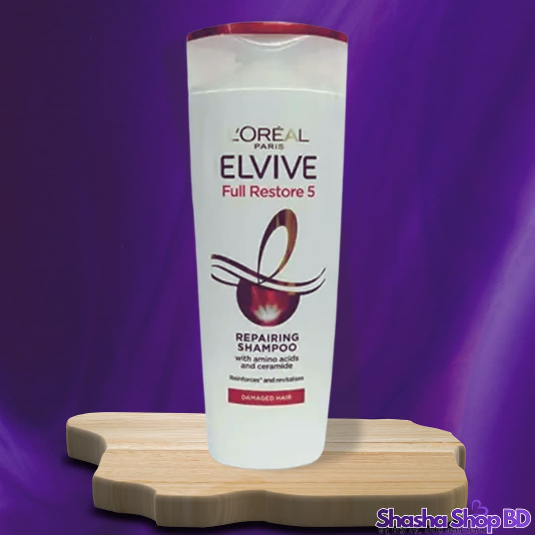 L'Oréal Elvive Full Restore 5 Repairing Shampoo – 400ml (With Amino Acid & Ceramide – ক্ষতিগ্রস্ত চুলের ৫টি সমস্যার একটি শক্তিশালী সমাধান!)