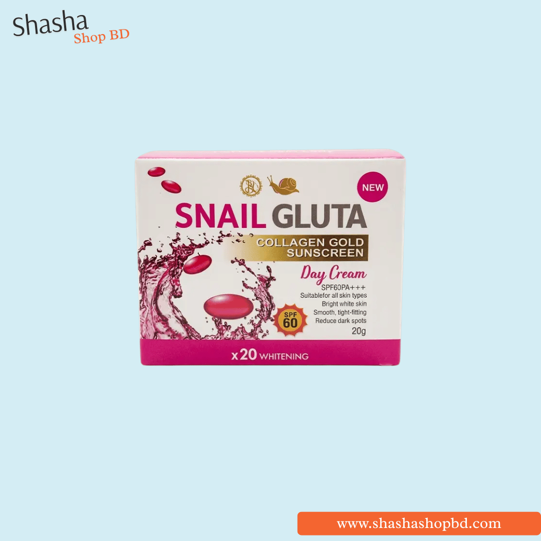 Snail Gluta Collagen Gold Sunscreen Day Cream SPF60 20g | স্নেইল গ্লুটা ডে ক্রিম | Shasha Shop BD