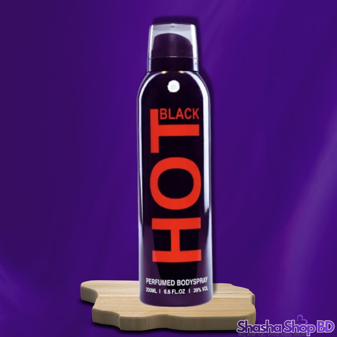 Hot Black Perfumed Body Spray – 200ml (Bold, Intense & Irresistible – আপনার ব্যক্তিত্বে যোগ করুন এক অনন্য সাহসী এবং আকর্ষণীয় আবেশ!)