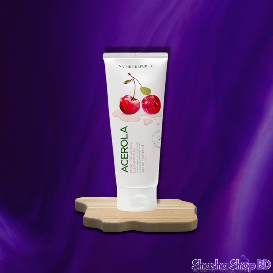 Nature Republic Fresh Herb Acerola Cleansing Foam (170ml) (Nature’s Purest Refreshment – অ্যাসেরোলা চেরির ভিটামিন সি শক্তিতে পান দাগহীন ও উজ্জ্বল ত্বক!)