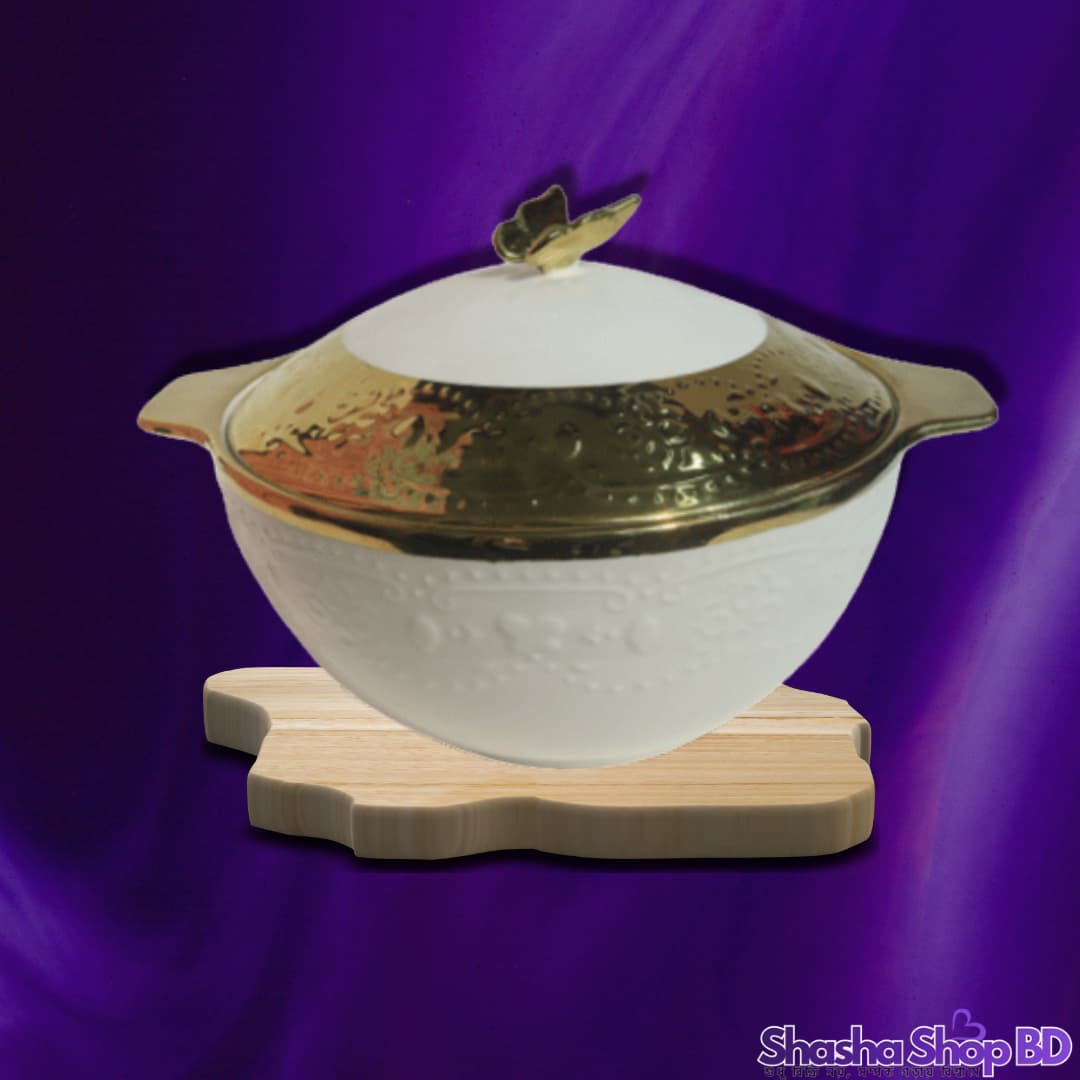 CC Ceramic Soup Pot with Butterfly Lid - 1 Set (Luxury Dining with an Artistic Touch – আপনার ডাইনিং টেবিলে আনুন রাজকীয় সৌন্দর্য!)