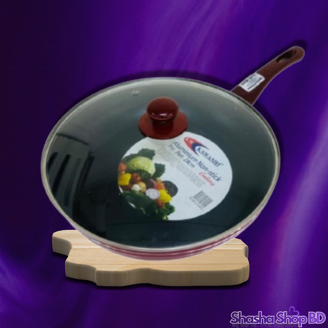 🍳 Kawashi Aluminium Non-Stick Fry Pan with Glass Cover - 28 CM (Master Your Culinary Skills – বড় আয়োজনের রান্নায় নিয়ে আসুন সহজ সমাধান!)