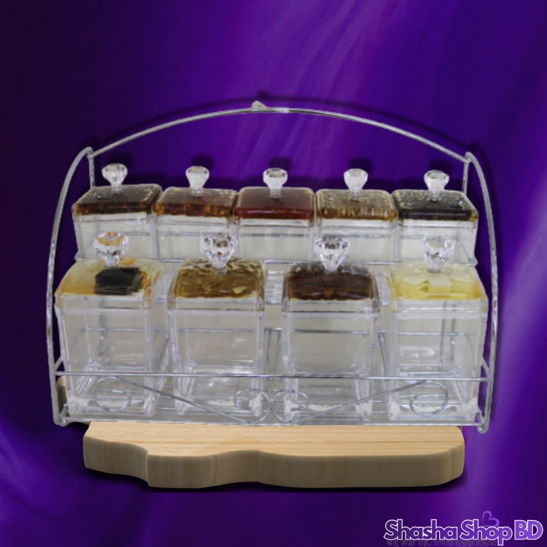 Loocl Deluxe Acrylic Canister & Holder Set - 9 Pcs (AC35216) (Organize with Elegance – আপনার কিচেন বা ডাইনিং টেবিলকে দিন একটি লাক্সারি লুক!)