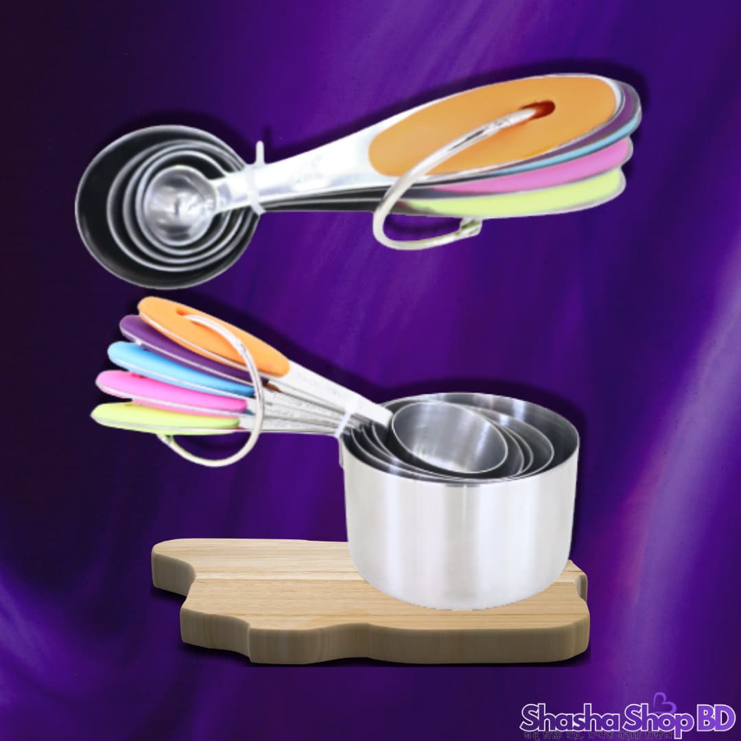 🥄 CC Premium Stainless Steel Measuring Cup & Spoons Set - 10 Pcs (Perfect Measurement, Perfect Taste – আপনার প্রতিটি রেসিপি হোক নিখুঁত ও সুস্বাদু!)