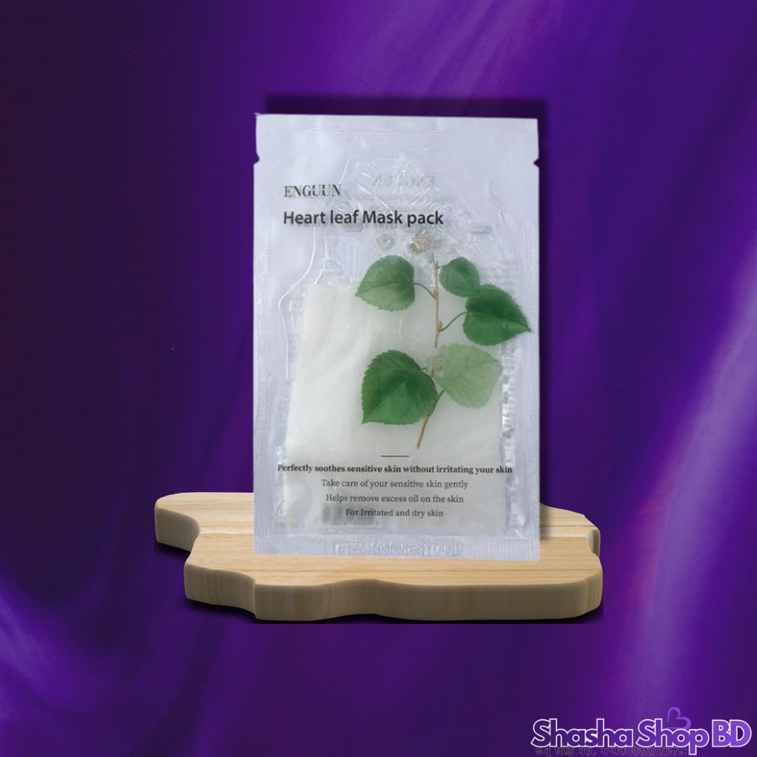 🍃 Enguun Heartleaf Mask Pack – Sheet Mask (Calming & Pore Care, Skin Recovery – খিটখিটে ও কালচে ত্বককে করুন শান্ত, সতেজ এবং নিখুঁত!)