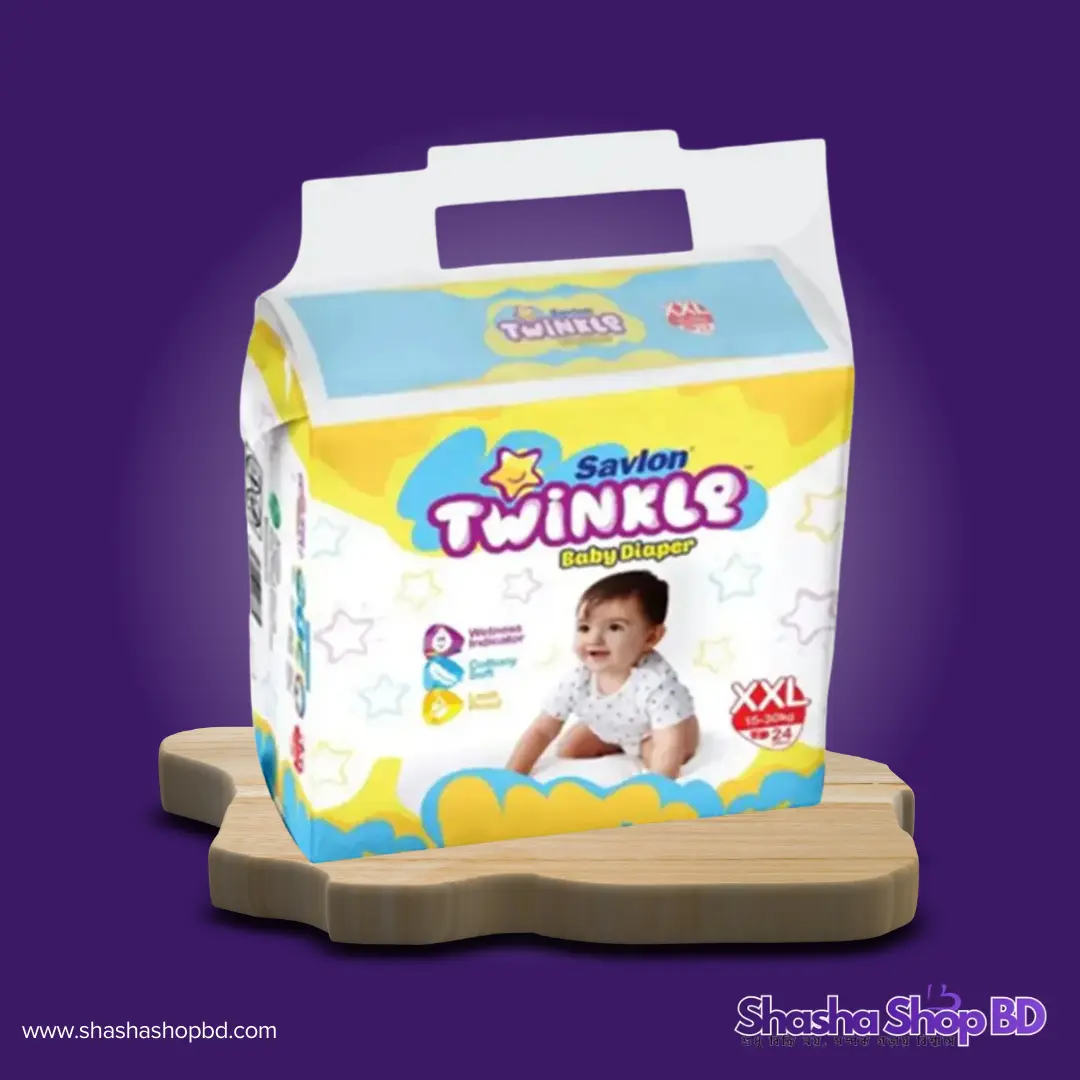 👶 Savlon Twinkle Baby Belt Diaper (XXL) - 24 Pcs (Weight Range: 15-30Kg, Wetness Indicator & Cottony Soft – সোনামণির নিশ্চিন্ত ঘুম আর সারাদিনের সতেজতায় সেরা সুরক্ষা!)