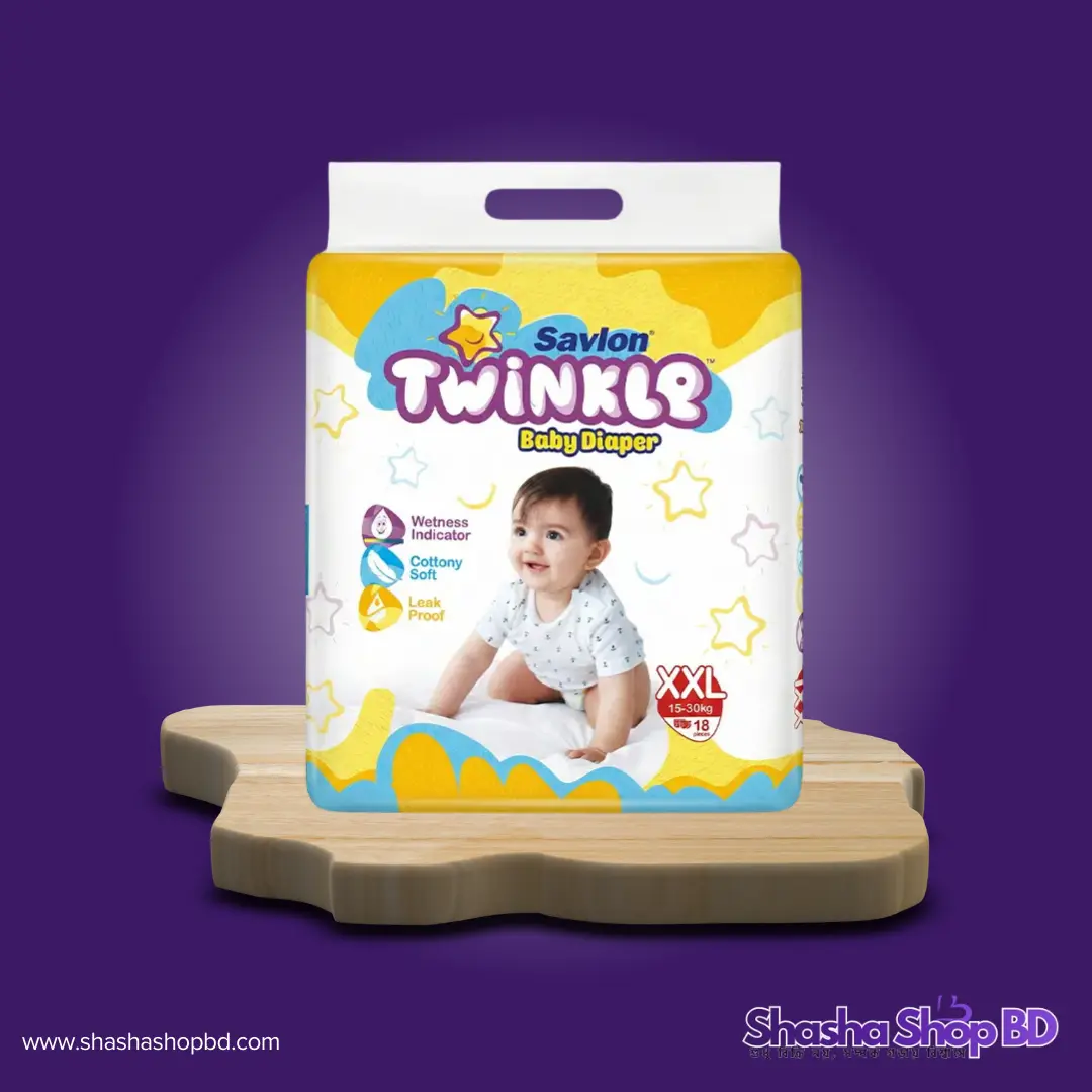 👶 Savlon Twinkle Baby Belt Diaper (XXL) - 18 Pcs (Weight Range: 15-30Kg, Wetness Indicator & Leak Proof – আপনার সোনামণির নিরবিচ্ছিন্ন আরাম এবং সর্বোচ্চ সুরক্ষা!)