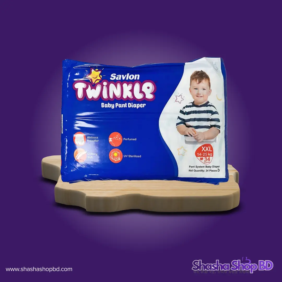 👶 Savlon Twinkle Baby Pants Diaper (XXL) - 34 Pcs (Weight Range: 14-25Kg, Wetness Indicator & UV Sterilized – আপনার সোনামণির আরাম আর সুরক্ষায় কোনো আপস নয়!)