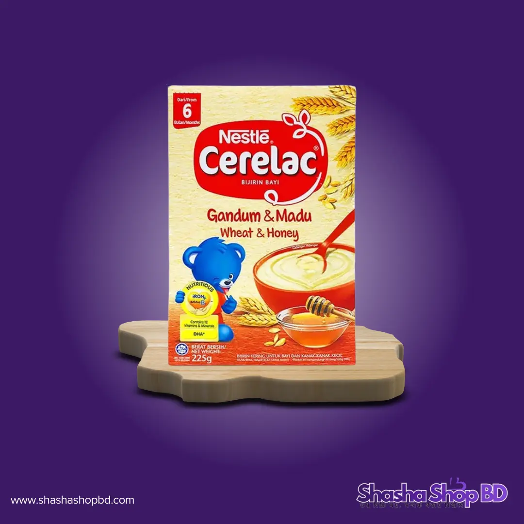 🥣 Nestle Cerelac Wheat & Honey - 225g (From 6 Months, Rich in Iron, DHA & 12 Vitamins – সোনামণির প্রথম সলিড খাবারে মধু ও গমের প্রাকৃতিক পুষ্টি!)