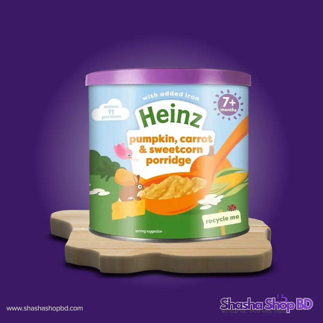 🥣 Heinz Pumpkin, Carrot & Sweetcorn Porridge - 200g (7+ Months, With Added Iron, No Artificial Flavours & No Added Sugar – আপনার সোনামণির পুষ্টিকর সলিড খাবারের শুরু হোক হেইনজ-এর সাথে!)
