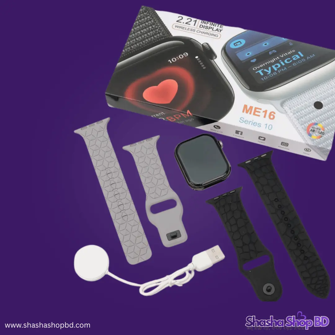 ME16 Smart Watch Series 10 - ২.২১" ইনফিনিটি ডিসপ্লে এবং ৩টি প্রিমিয়াম স্ট্র্যাপ সেট
