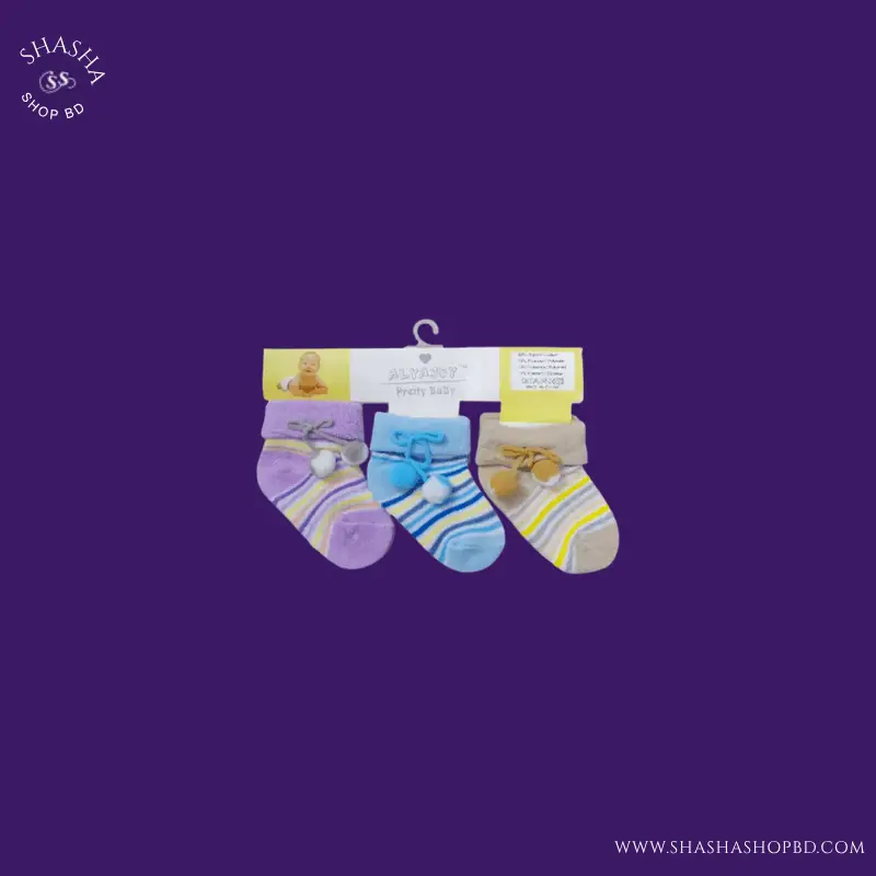 Alyajoy Pretty Baby Ball Socks Multicolor (3 Pairs Set) | Shasha Shop BD